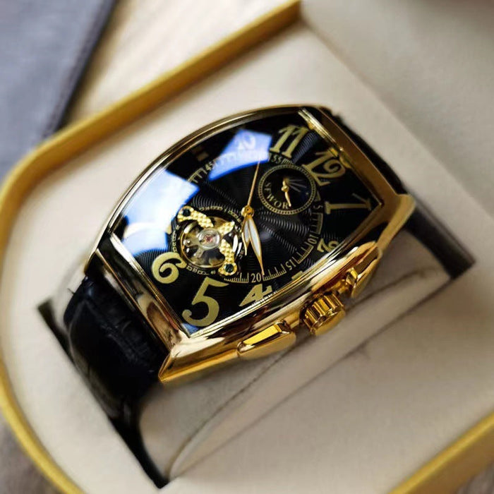 2025 new men's mechanical watch waterproof barrel-shaped hollow belt men's watch personality social guy watch men(P)
