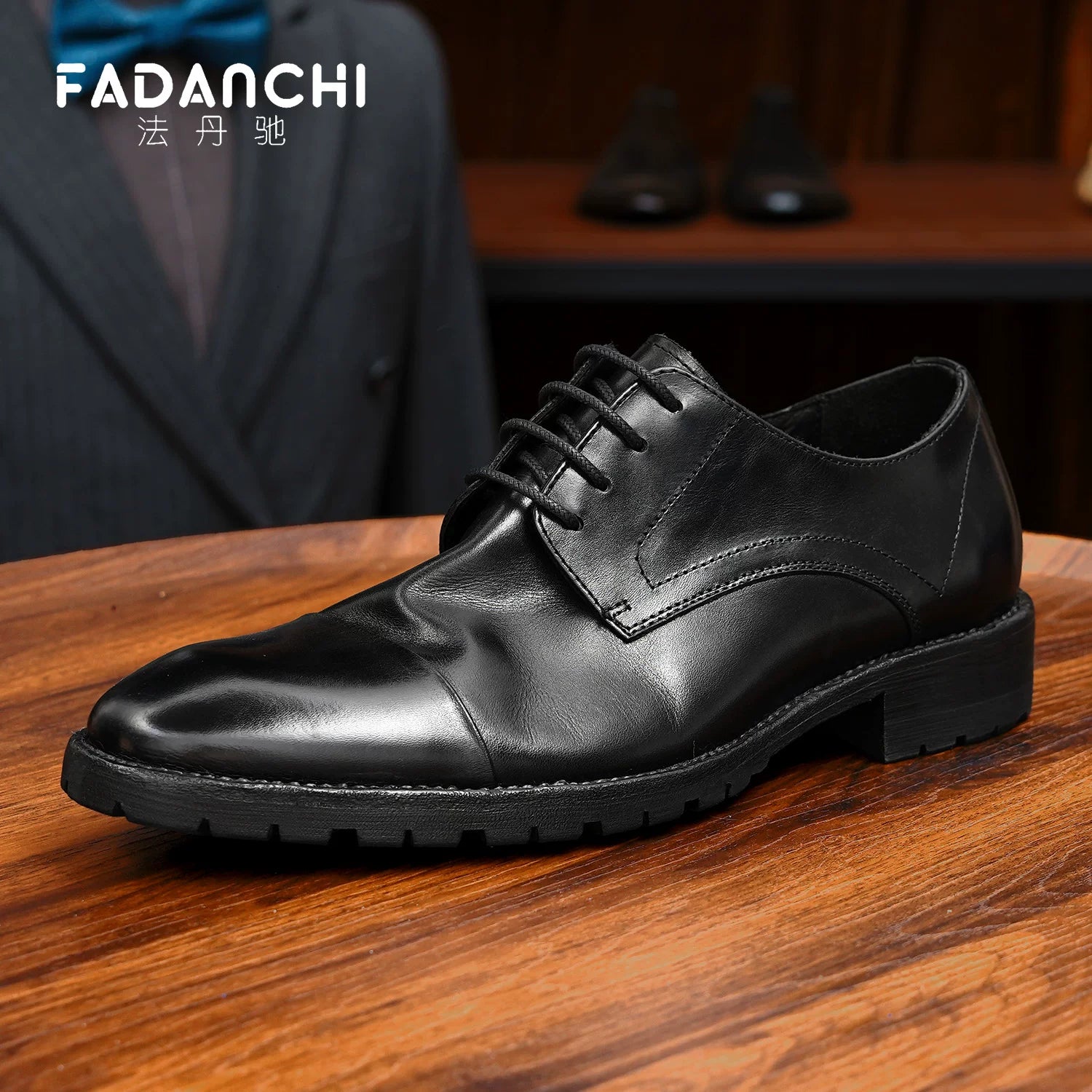 Men's Genuine Leather Derby Shoes, Handmade, Business