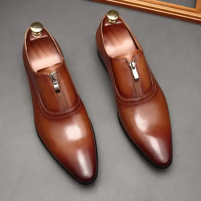Men's Genuine Leather Wedding Shoes, Pointed Toe, British Style