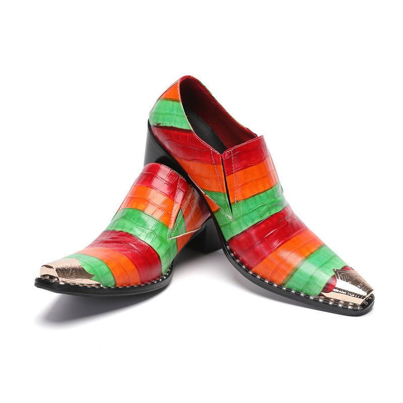 Men's slip-on leather shoes British style slip-on casual shoes Korean version with height-enhancing loafers red foreign trade shoes