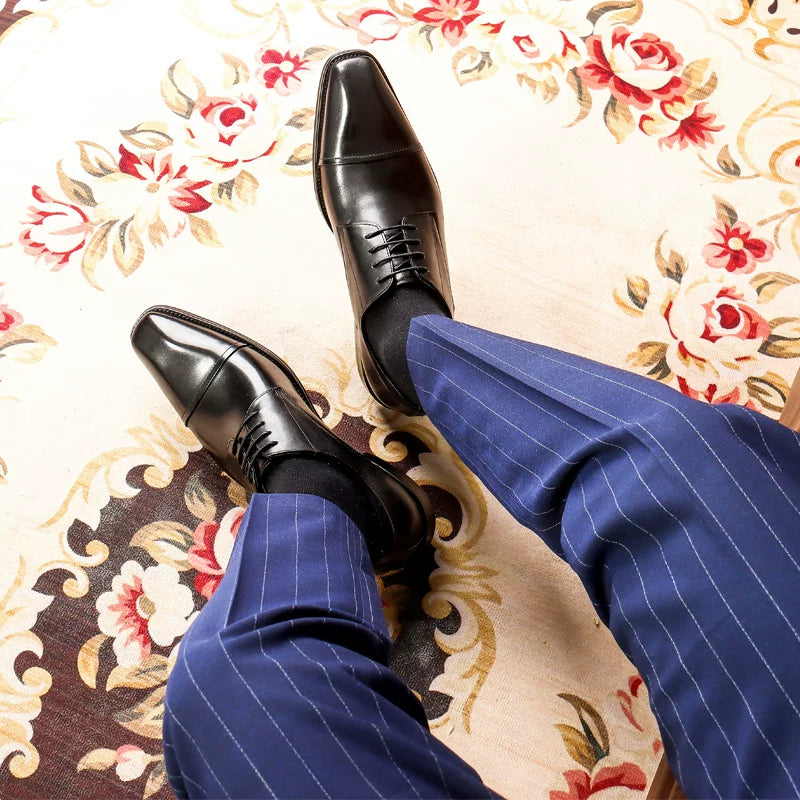 Men's Genuine Leather Derby Shoes, Handmade, Square Toe