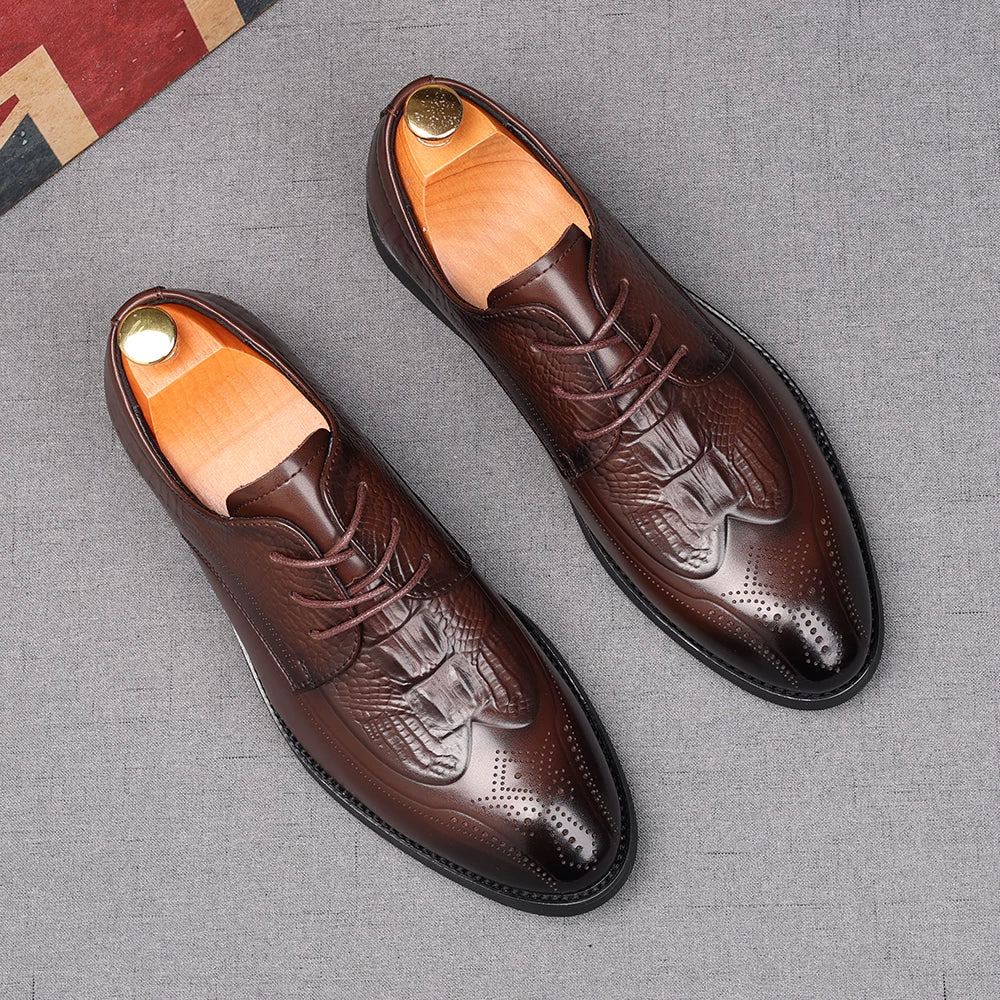 Men's Genuine Leather Derby Shoes, Height Increasing, Pointed Toe