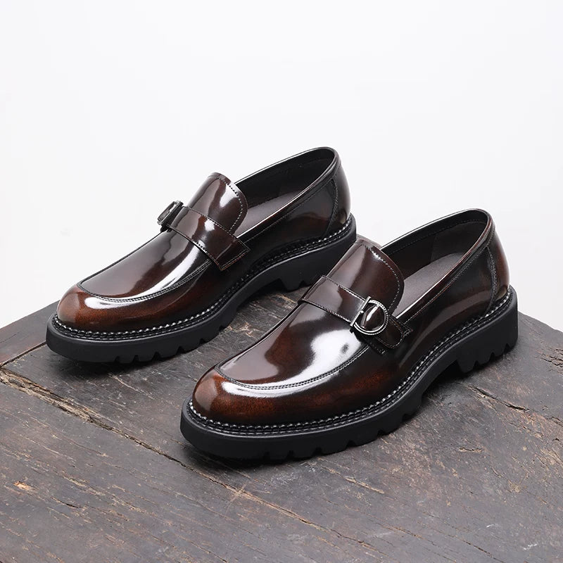 Men's Genuine Leather Loafers, Height Increasing, Thick Sole