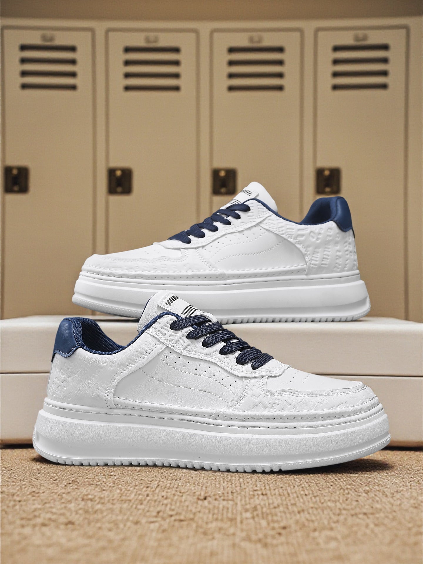 Men's 2026 new winter versatile trendy retro genuine leather white sneakers chunky sole height increasing athletic casual streetwear shoes