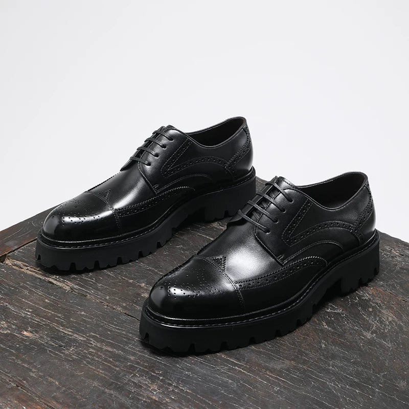 Men's Genuine Leather Derby Shoes, Height Increasing, Thick Sole