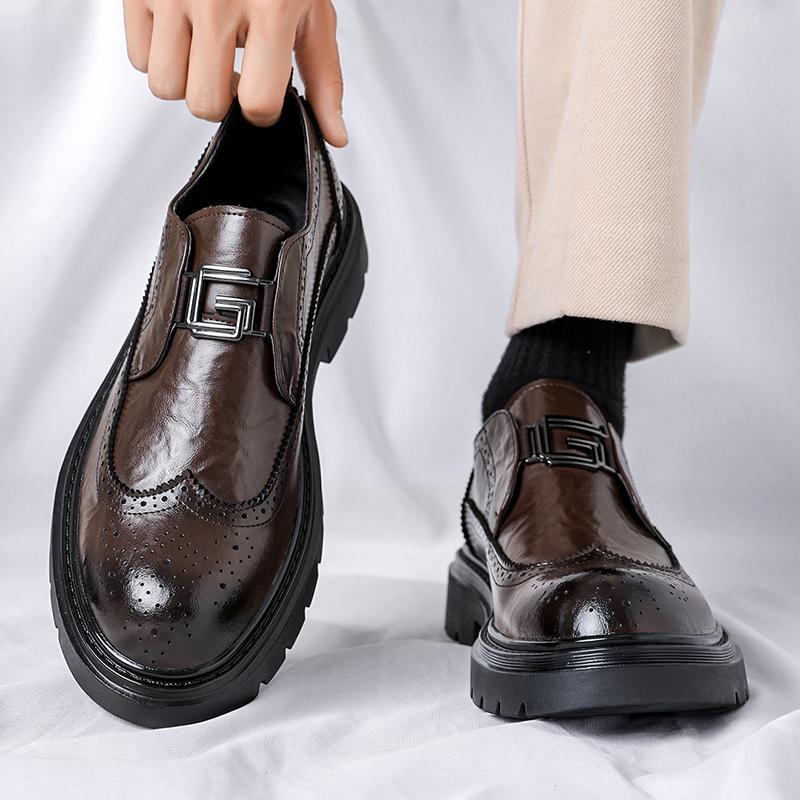 Matching suit wedding shoes men's brogue slip-on leather shoes 2026new arrival black easiest for mat 6