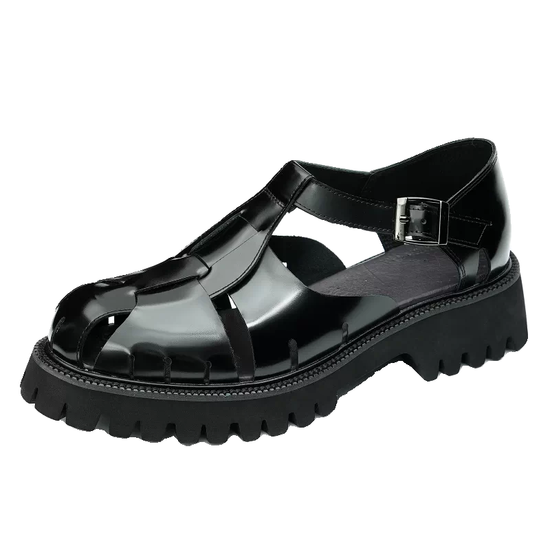 Men's Genuine Leather Sandals, Height Increasing, Thick Sole