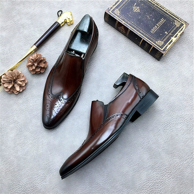 Men's Genuine Leather Loafers, Breathable, Pointed Toe