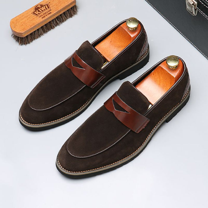 British style men's business casual leather shoes - pointed toe slip-on, korean style, versatile loa