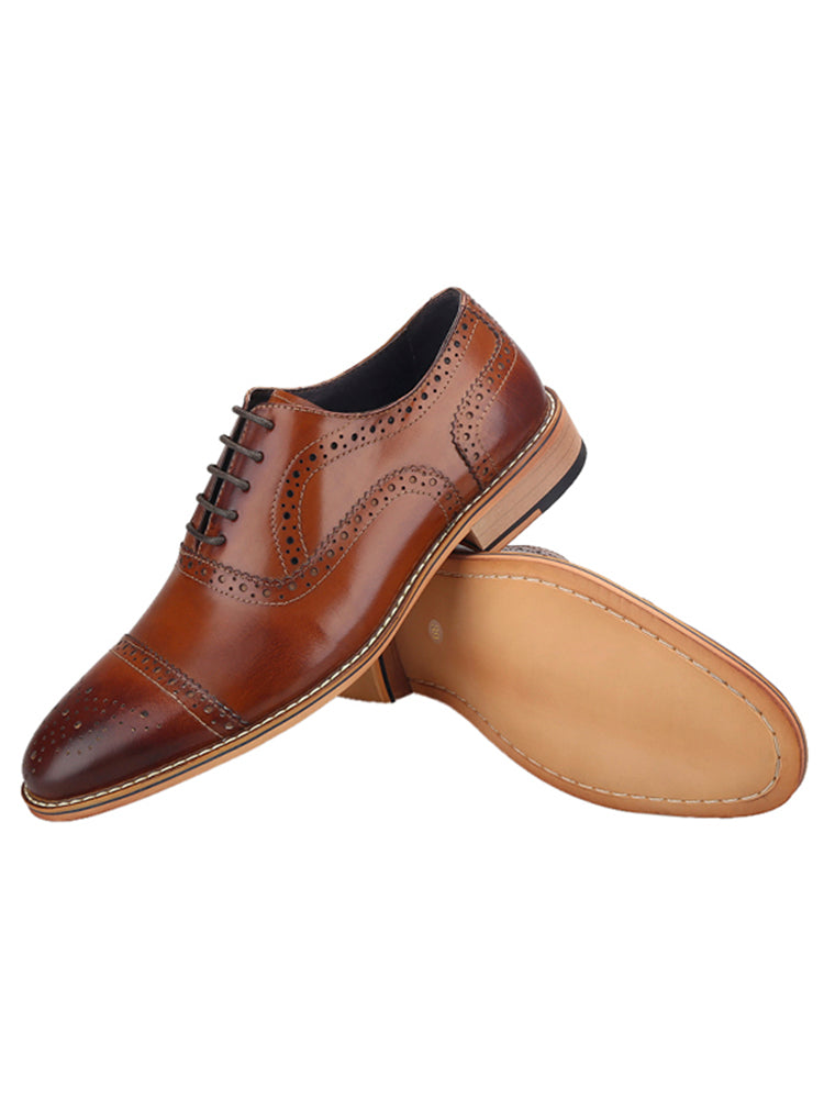Two-color waxed leather men's shoes Oxford shoes classic European version men's shoes business men's shoes strap casual brogues