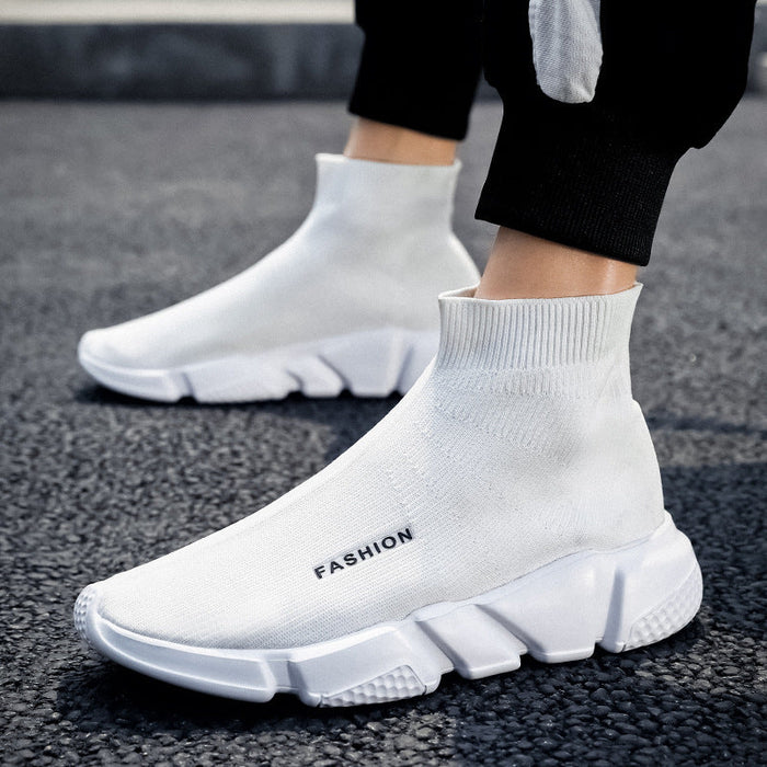 Men's Shoes Women's Shoes Fabric Sock Shoes Men's Lazy Sticky Leather Top Sneakers(P)