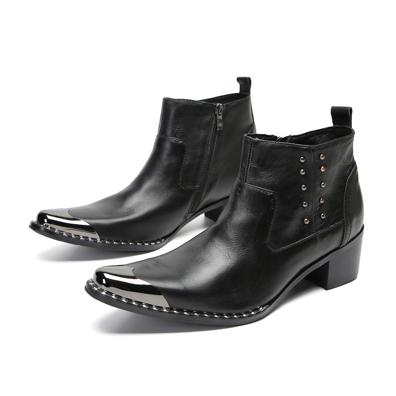 Chelsea short boots for men in autumn and winter British style retro business casual pointed toe inner heightening trendy high-top leather shoes for men