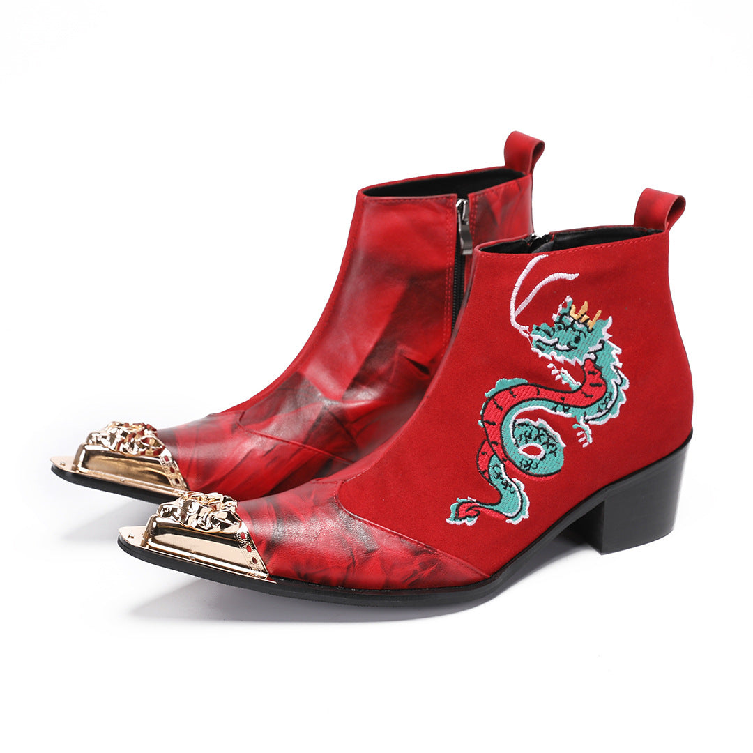 2024 new Martin boots men's tall embroidered boots riding boots Hanfu boots denim inner height increase medium tube autumn