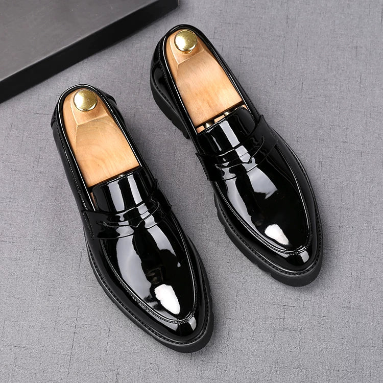 Men's Patent Leather Loafers, Height Increasing, Thick Sole