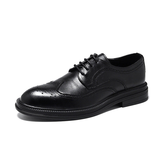 2023 men's black business formal leather shoes, men's thick-soled casual british style groom wedding