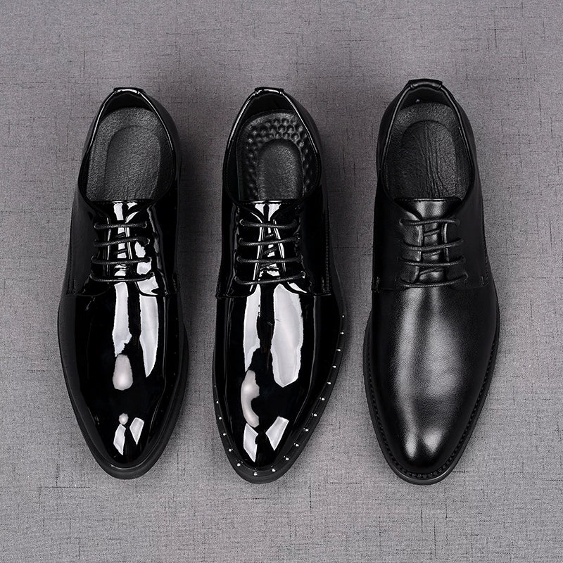 Men's Patent Leather Wedding Shoes, Height Increasing, Pointed Toe