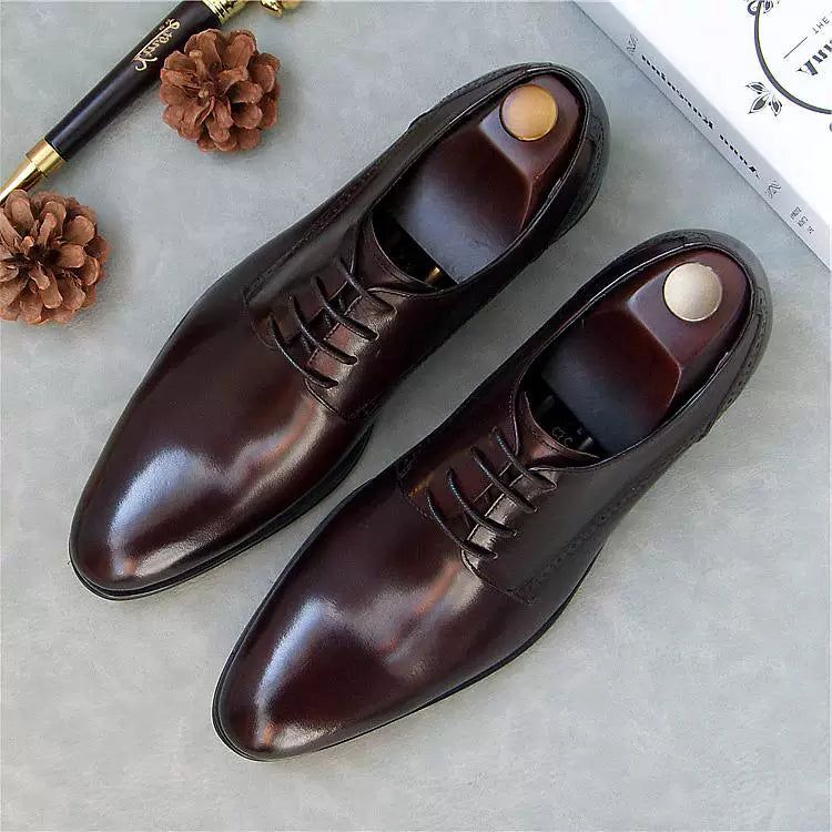 Men's Genuine Leather Derby Shoes, Pointed Toe, Lace-Up
