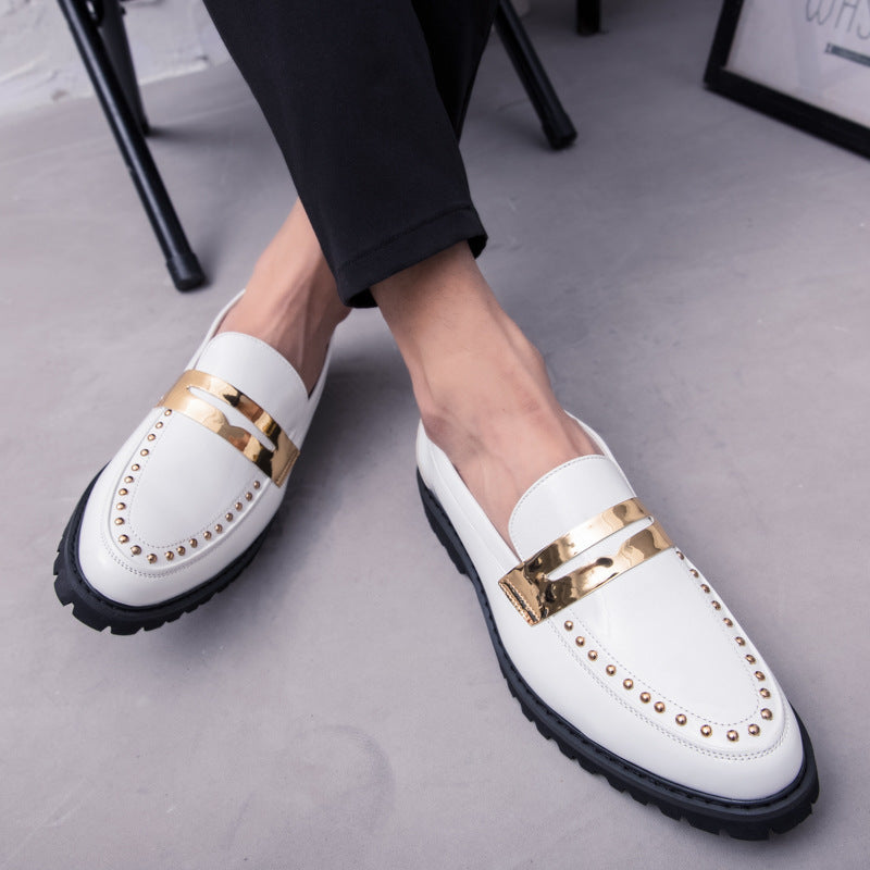 Menfashion glossy white leather shoes men's slip-on wedding photos retrocasual shoes british style s
