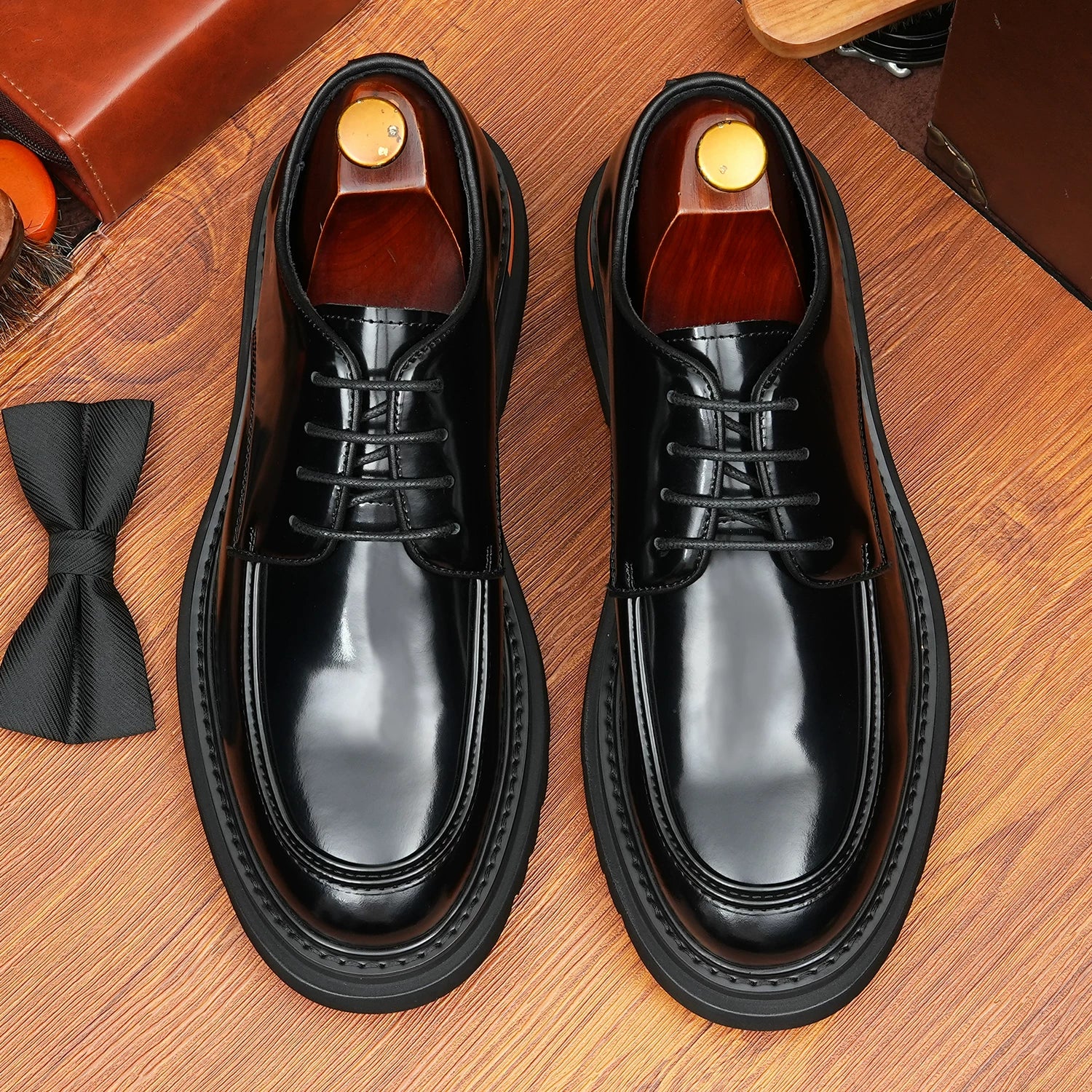 Men's Genuine Leather Derby Shoes, Height Increasing, Thick Sole