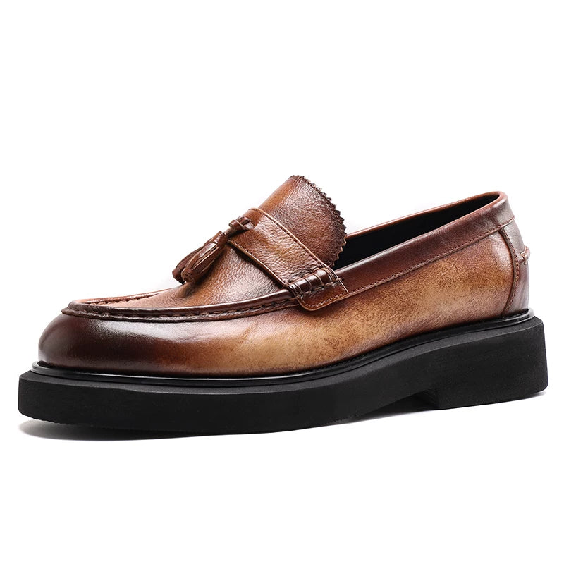 Men's Genuine Leather Loafers, Height Increasing, Thick Sole