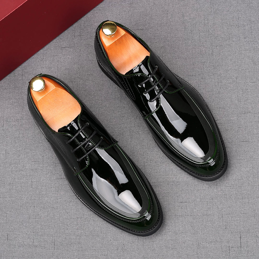 Men's Patent Leather Derby Shoes, Height Increasing, Pointed Toe