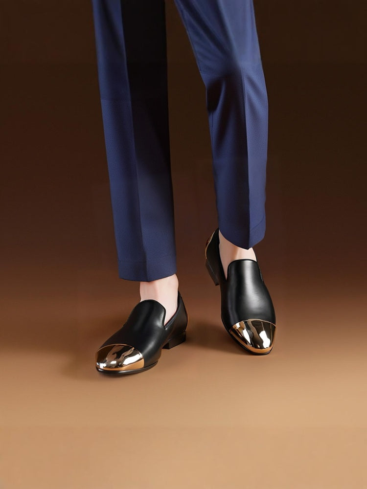 New men's cowhide leather front and rear copper buckle handmade loafers exported to Europe and the United States trendy large size low-top shoes for men