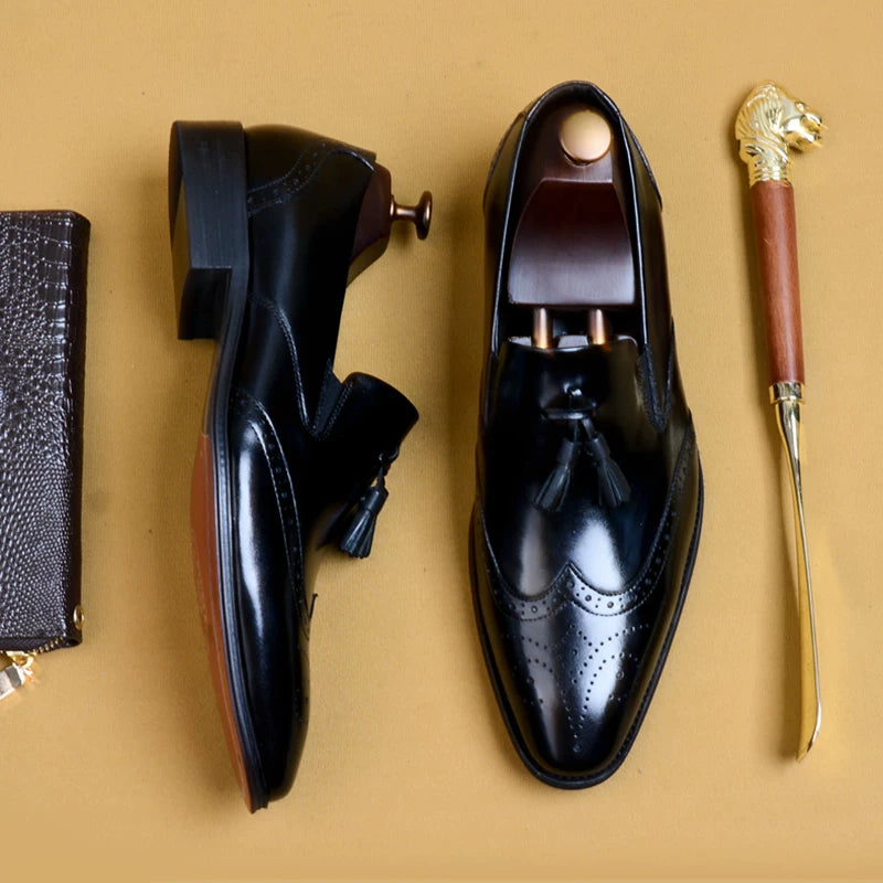 Men's Genuine Leather Loafers, Pointed Toe, Slip-On