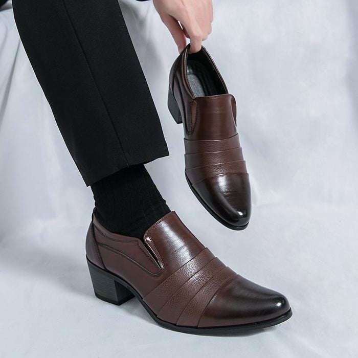 2026 spring new fashion men's business formal leather shoes pointed toe slip-on casual shoes height