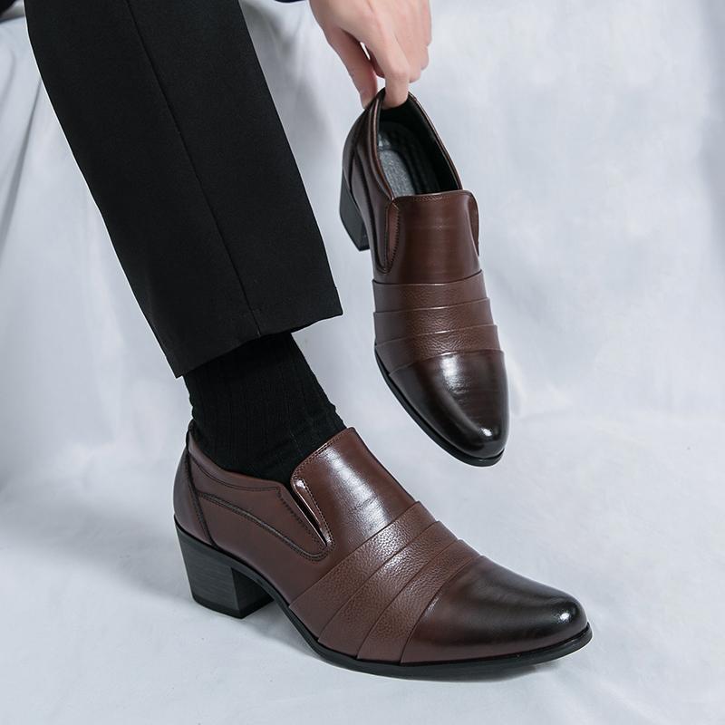 2026 spring new fashion men's business formal leather shoes pointed toe slip-on casual shoes height