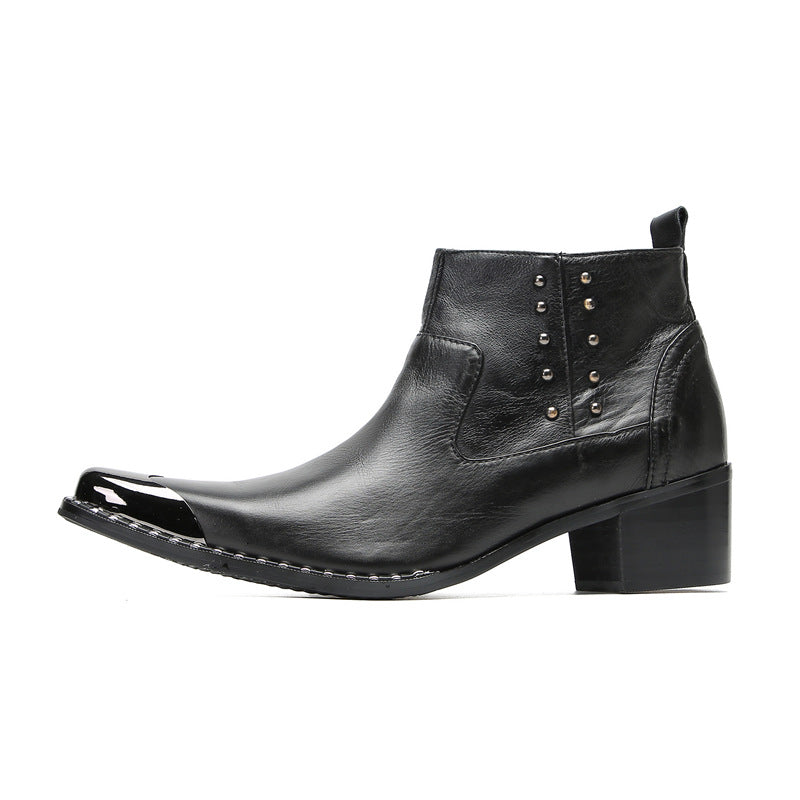 Chelsea short boots for men in autumn and winter British style retro business casual pointed toe inner heightening trendy high-top leather shoes for men