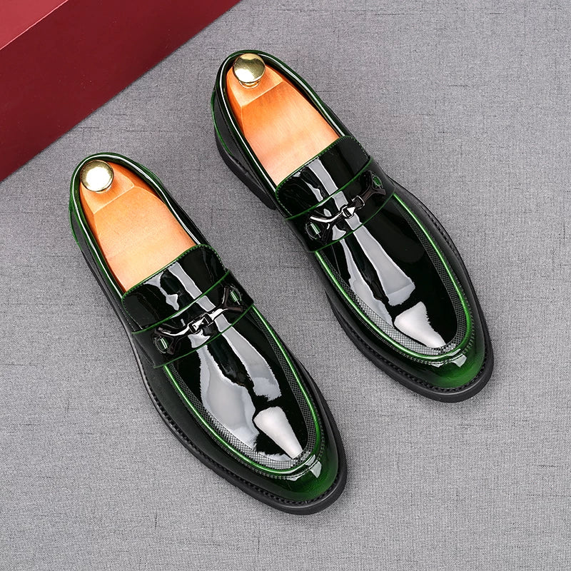 Men's Patent Leather Loafers, Height Increasing, Pointed Toe