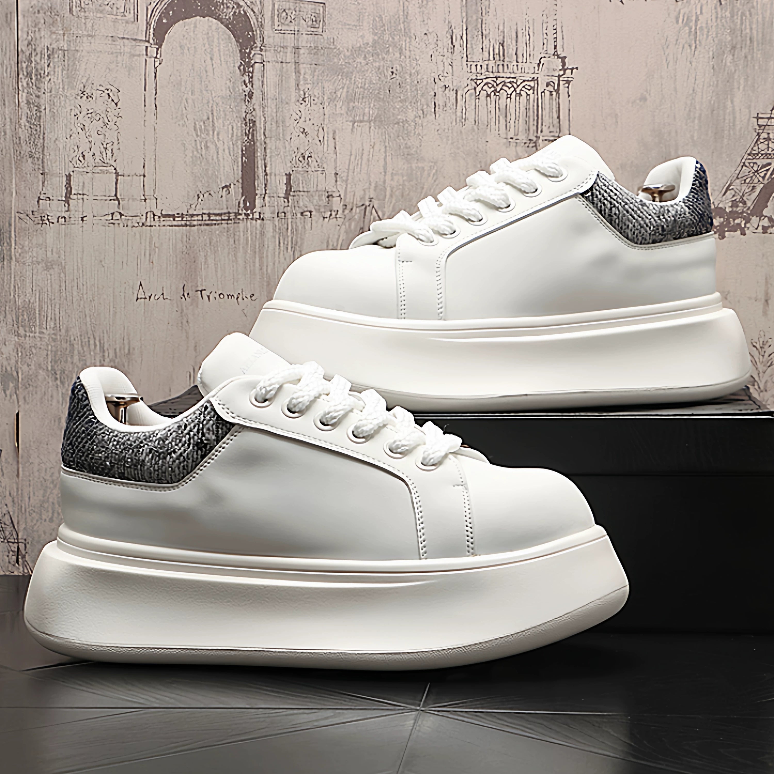 Men's Height-Increasing Platform Trendy White Sneakers 2026 Spring