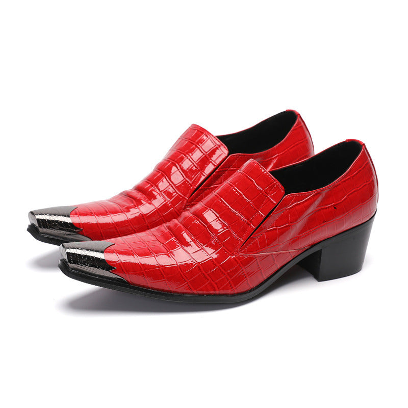 Men's summer breathable red leather shoes British business casual shoes Korean style pointed toe lazy slip-on men's shoes