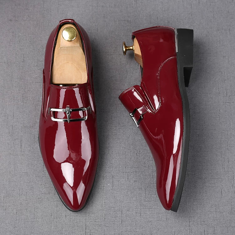 Men's Patent Leather Loafers, Height Increasing, Pointed Toe