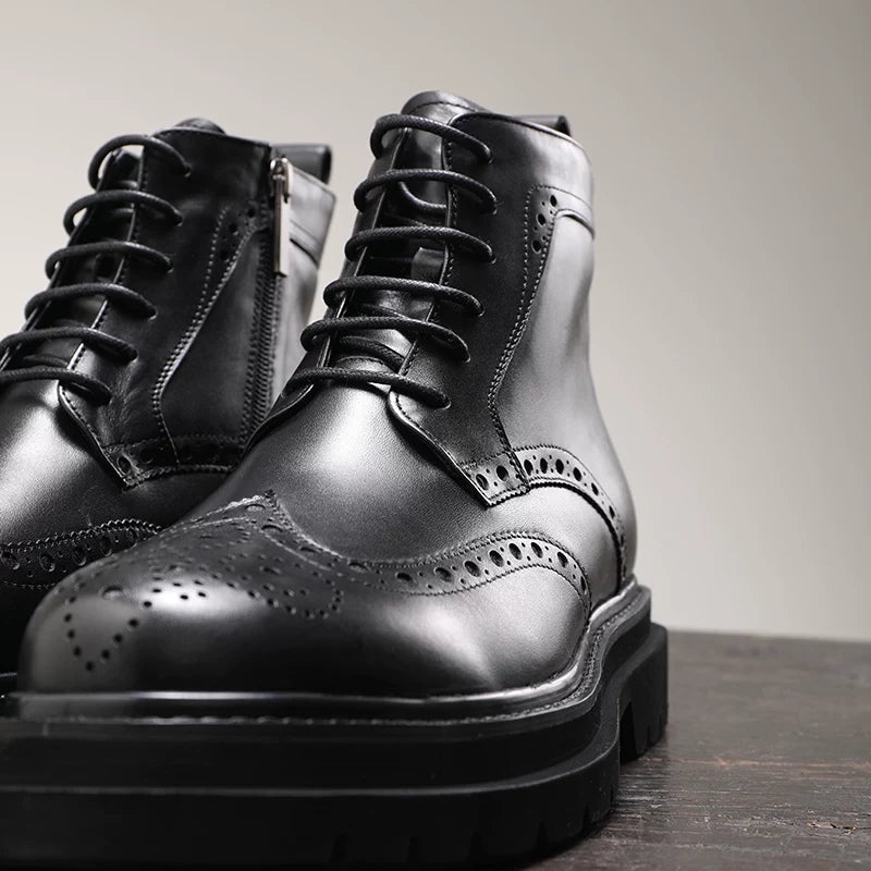 Men's Genuine Leather Martin Boots, Height Increasing, Thick Sole
