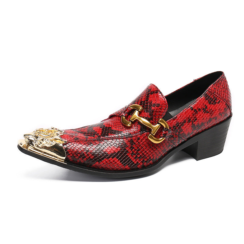 Pointed toe sleeve foot inner heel men's shoes, shiny leather trendy shoes, business casual leather shoes, British Korean trendy red shoes