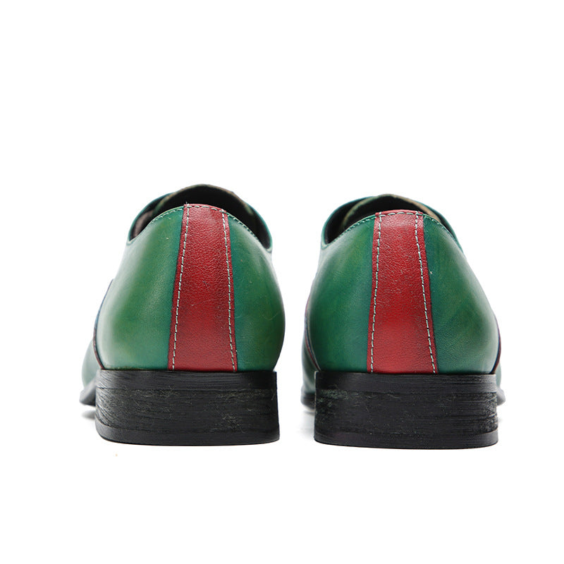 Three-joint leather shoes green Goodyear handmade cowhide business formal suit wedding shoes square toe casual men's shoes on behalf of