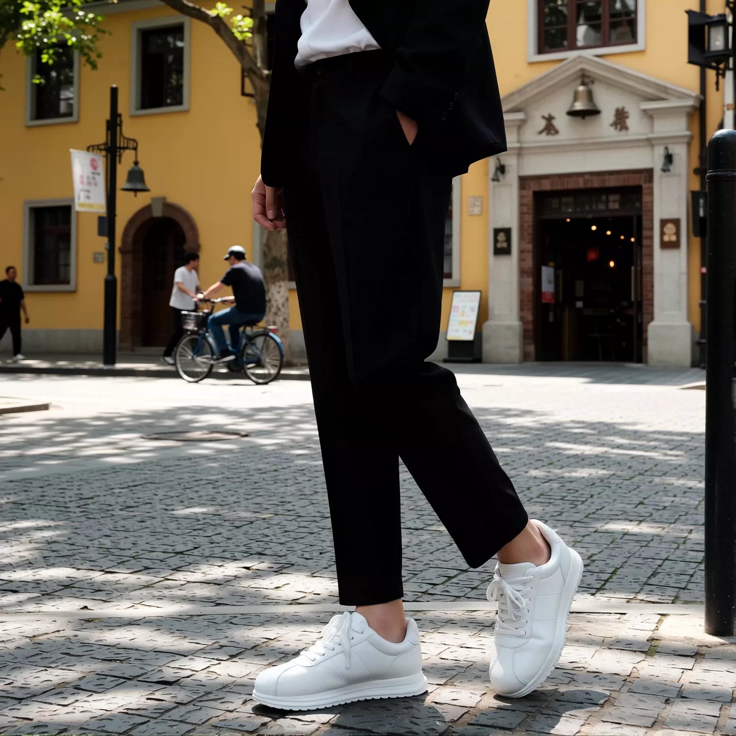 Men's White Genuine Leather Casual Shoes, Height Increasing, Thick Sole