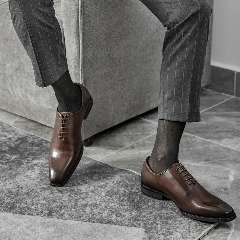 Men's Genuine Leather Leather Shoes, Handmade, Square Toe