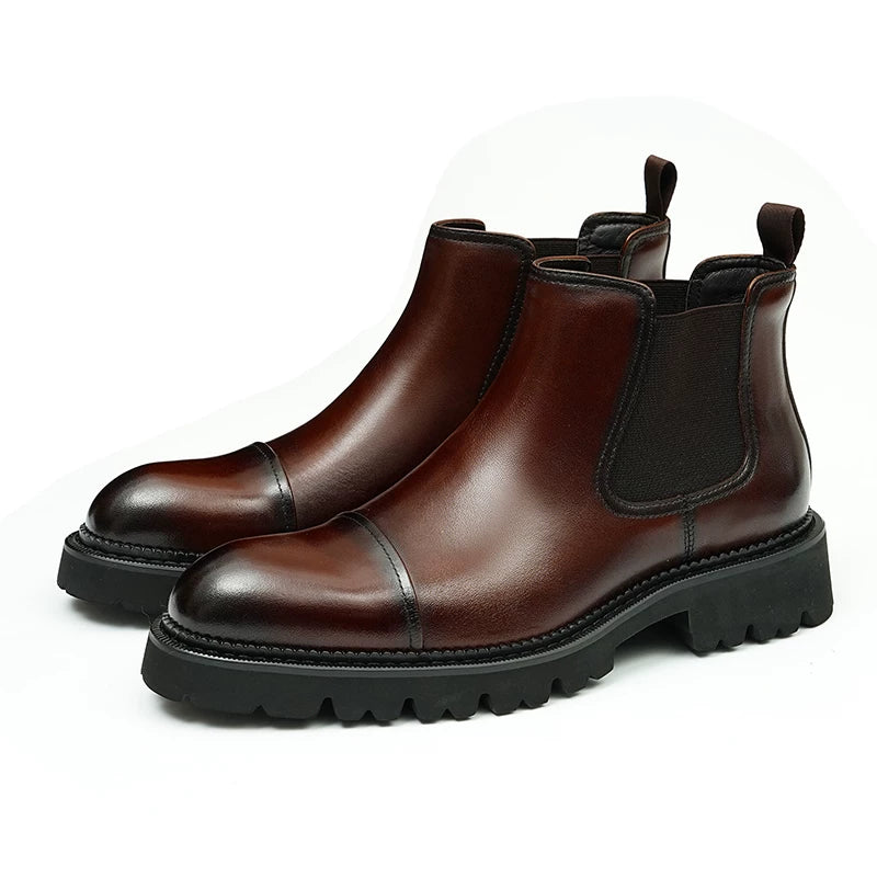 Men's Genuine Leather Martin Boots, Height Increasing, Thick Sole