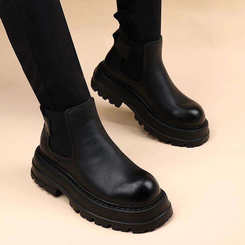 Men's Genuine Leather Martin Boots, Height Increasing, Thick Sole