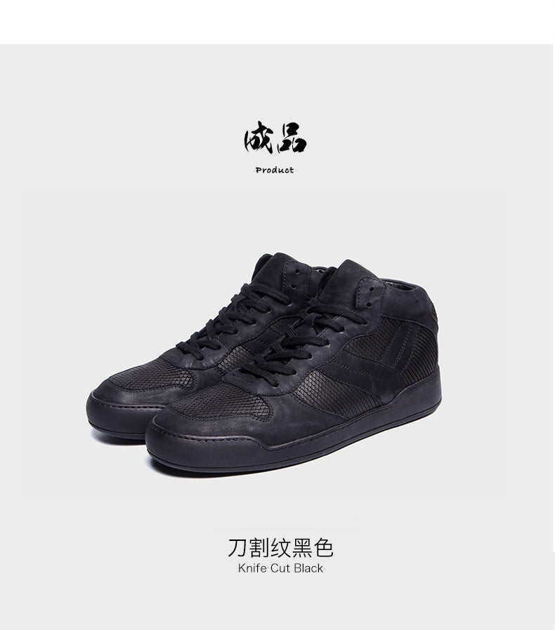 European station guangzhou handmade high-top men's shoes trendy new men's genuine leather high-top skate shoes knife-cut casual shoes warm