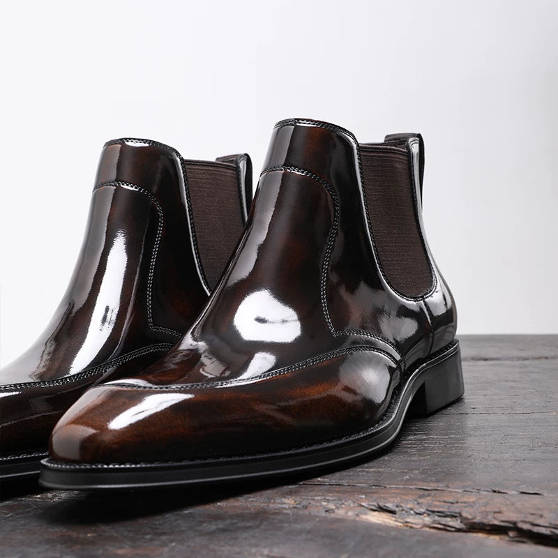 Men's Genuine Leather Chelsea Boots, Square Toe, British Style