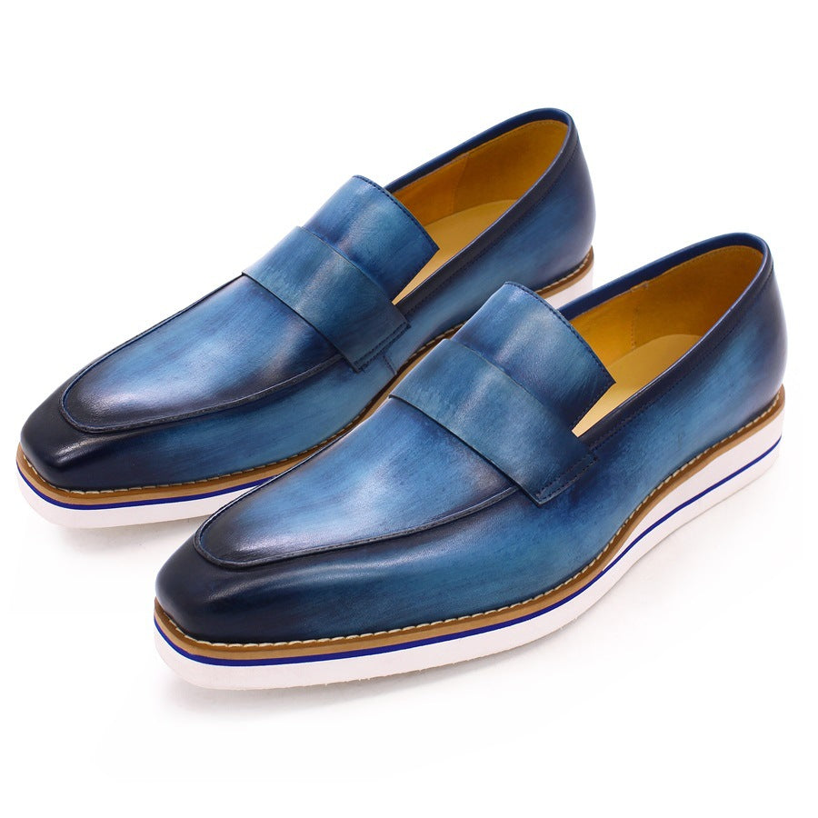 Guangzhou Men's Shoes Men's Leather Handmade Casual Shoes Lightweight and Comfortable Flat Loafers Slip-on Men's Shoes