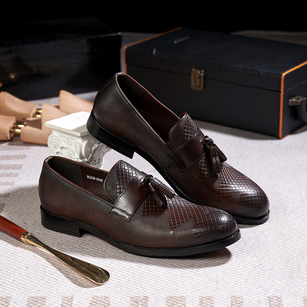 Fashion Tassel Loafers Men's Business Casual Leather Shoes Men's Slip-on Embossed Leather All-Matching Men's Shoes Guangzhou Factory