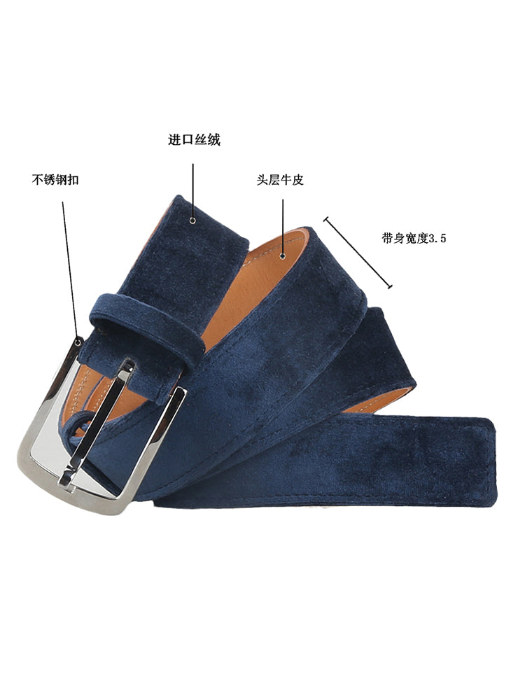 Italian design exported to Europe and the United States velvet navy blue men's belt stainless steel pin buckle glossy casual belt for men