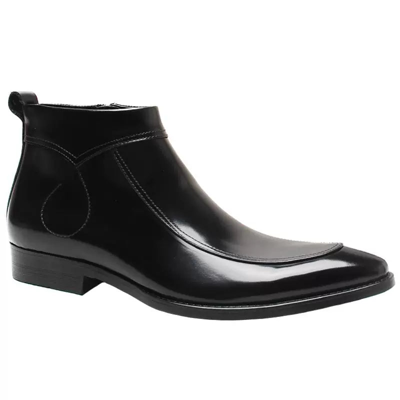 Men's Genuine Leather Martin Boots, Patent Leather, Pointed Toe
