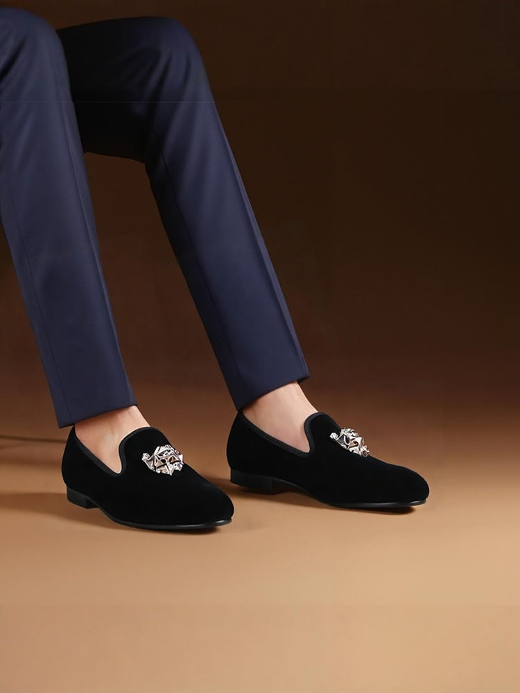 Piergitar handmade men's imported velvet loafers silver PP buckle European and American one-legged trendy low-top shoes