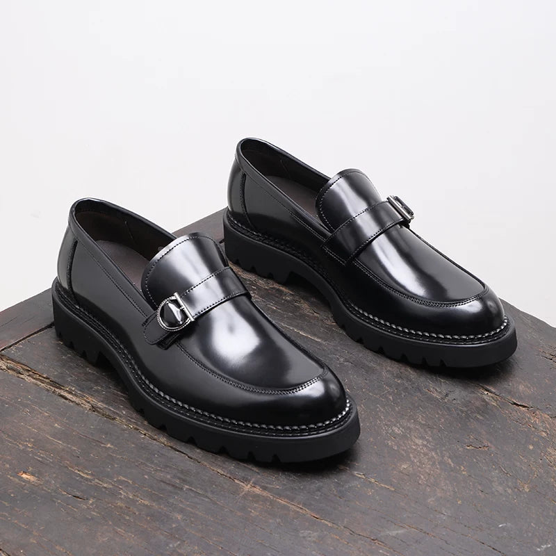 Men's Genuine Leather Loafers, Height Increasing, Thick Sole