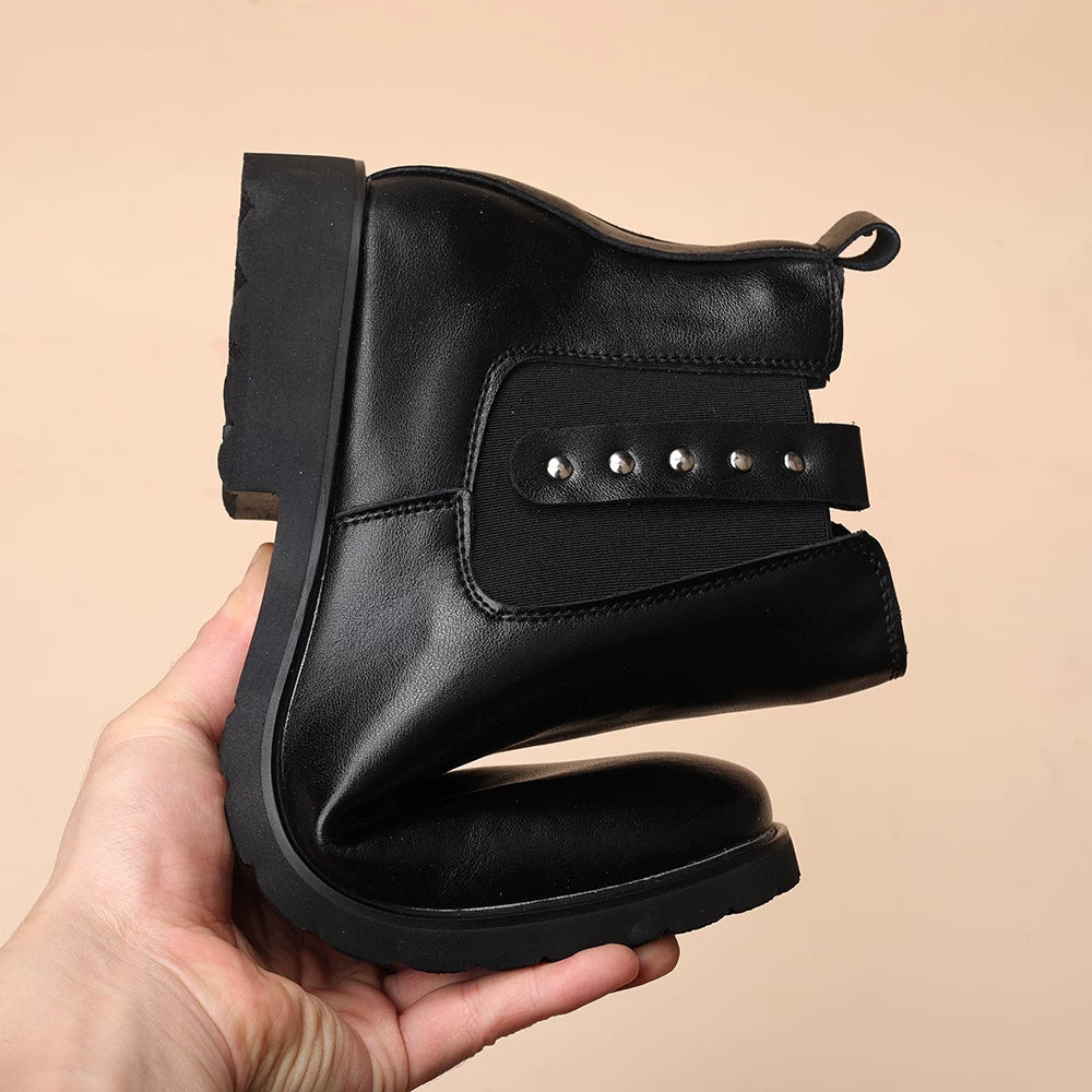 Men's Genuine Leather Martin Boots, Height Increasing, Pointed Toe